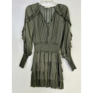 Ulla Johnson Soraya Dress Size Mini Long Sleeve Olive Green Sz 2